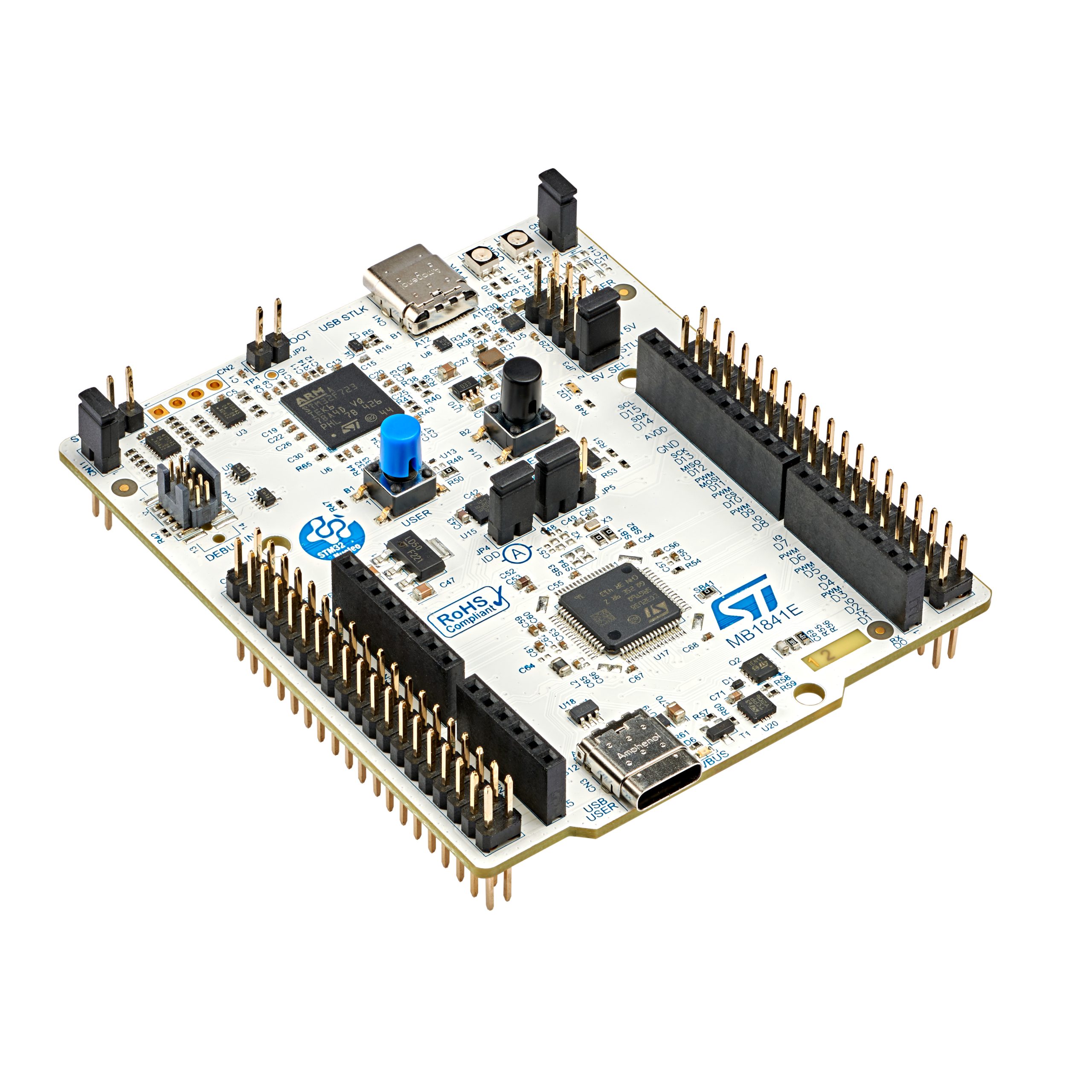 STMicroelectronics社の評価ボード NUCLEO-U385RG-Q 斜めから見た写真