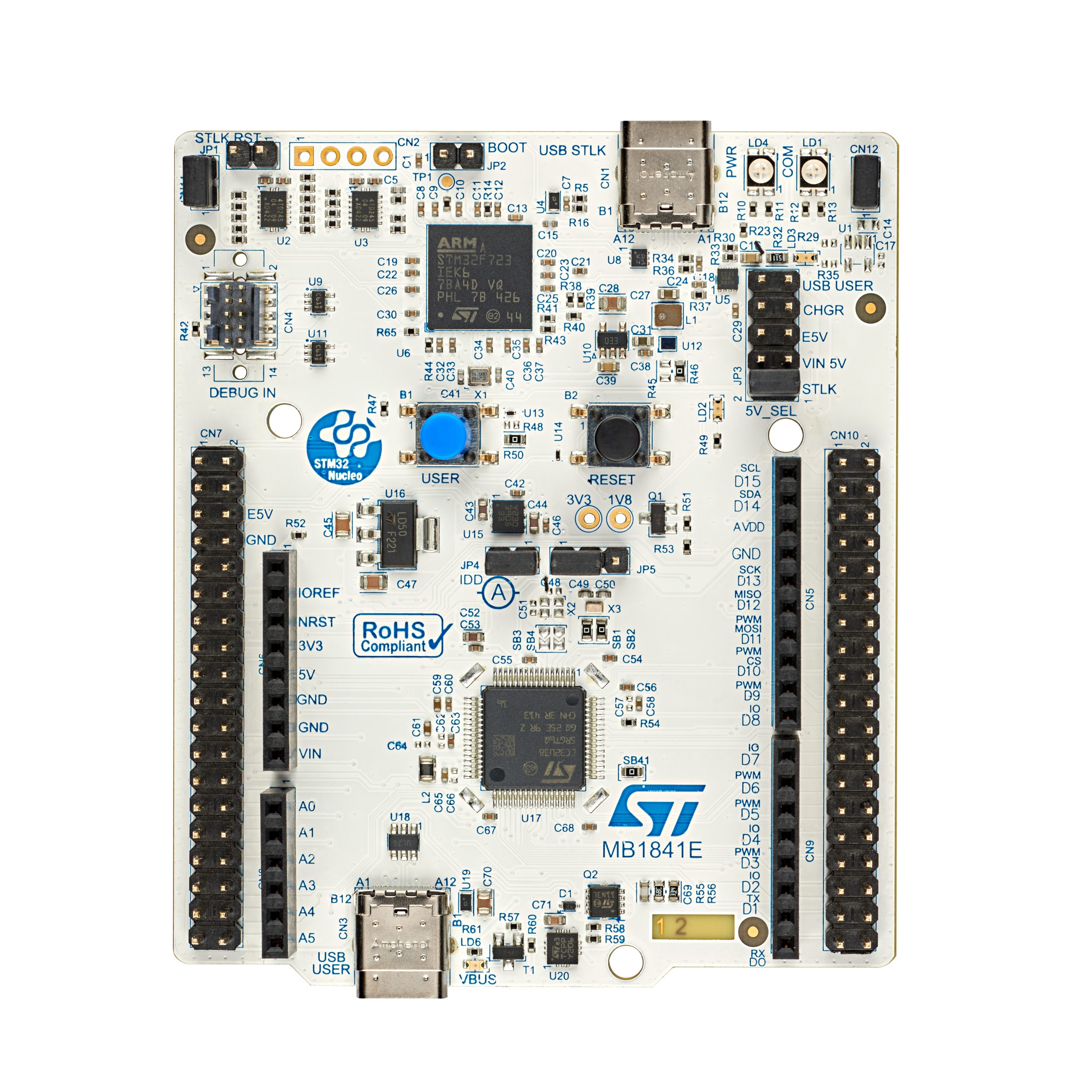 STMicroelectronics社の評価ボード NUCLEO-U385RG-Q 上面写真